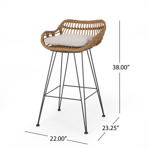 Outdoor Rattan Bar Chair With Metal Legs