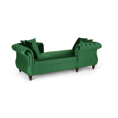 Lunarix - Velvet Fabric Chaise Lounge With Diamond Stitching And Turned Legs - Emerald