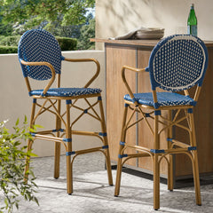 Outdoor Wicker And Aluminum French Barstools (Set of 2)