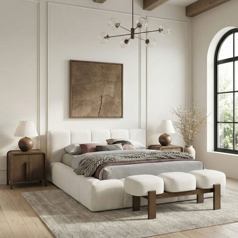 Woodcrest - Vegan Leather Upholstered Bench - Painted Brown Walnut Base