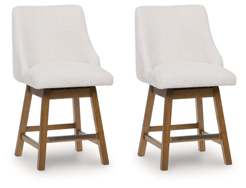 Cabalynn - Upholstered Swivel Barstool (Set of 2) - Oatmeal / Light Brown