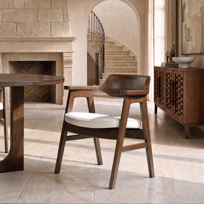 Hayes - Curved Dining Arm Chair - Light Beige