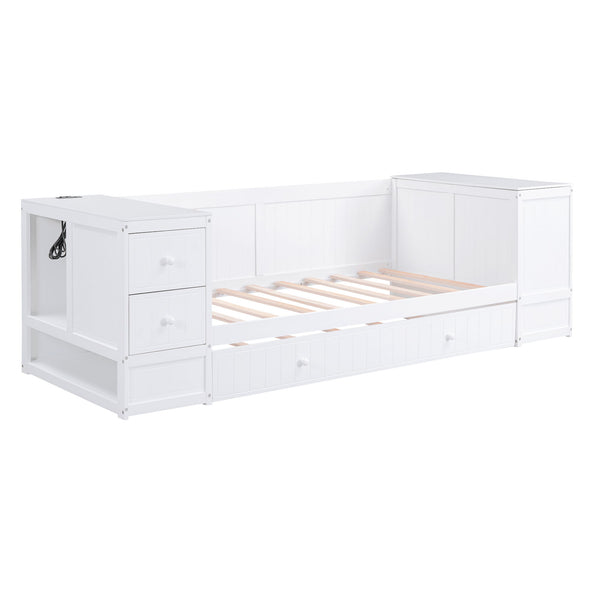 Daybed With Storage Arms, Trundle And Charging Station