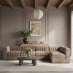 Rummi - Velvet Performance Fabric Upholstered 5 Piece Modular Sectional, L-Shaped (Right)