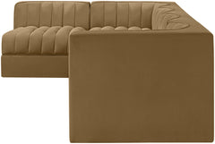 Rummi - Velvet Performance Fabric Upholstered 5 Piece Modular Sectional, L-Shaped (Right)