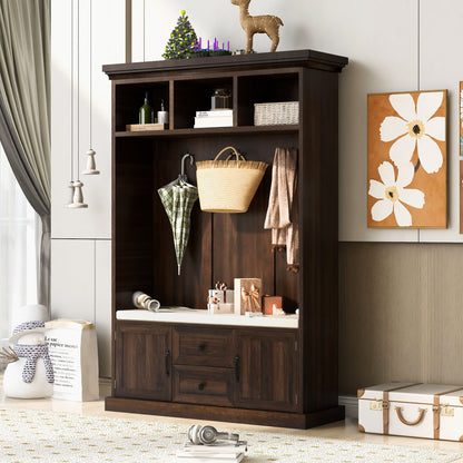 Hall Tree With 3 Hooks, Coat Hanger, Entryway Bench, Storage Bench, 3 In 1 Design