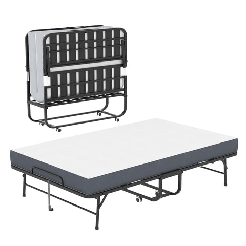 Twin Wide Folding Bed For Tall People, Extra Long & Wide Rollaway With Memory Foam, Heavy-Duty Capacity Guest, Spacious Portable Cot - Black