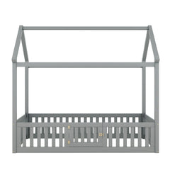 Wood House Bed With Fence And Door