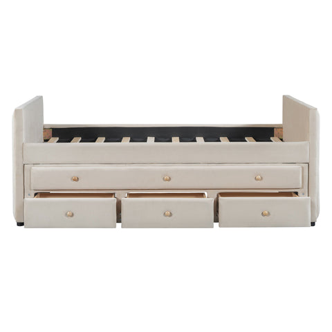 Upholstered Daybed With Trundle And Drawers
