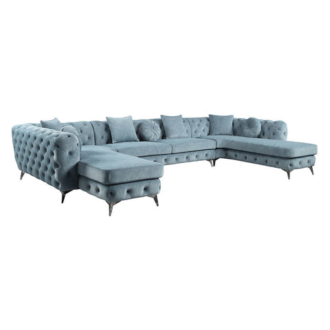 Zerah - Sectional Sofa With 7 Pillows - Dusty Blue Fabric