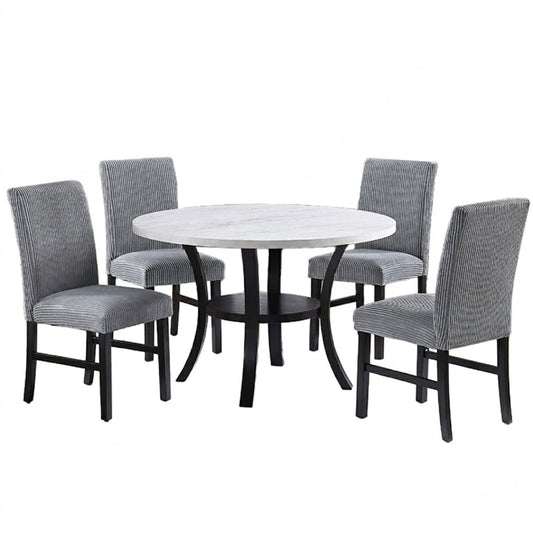 Elegant 5 Piece Dining Set Dark Chairs Top Table With Lower Shelf Kitchen Dining Room
