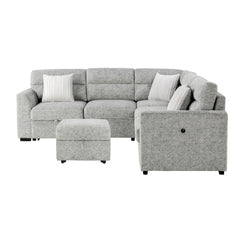 Emiliano - Sectional Sofa With 3 Pillows And Storage Ottoman - Nickel