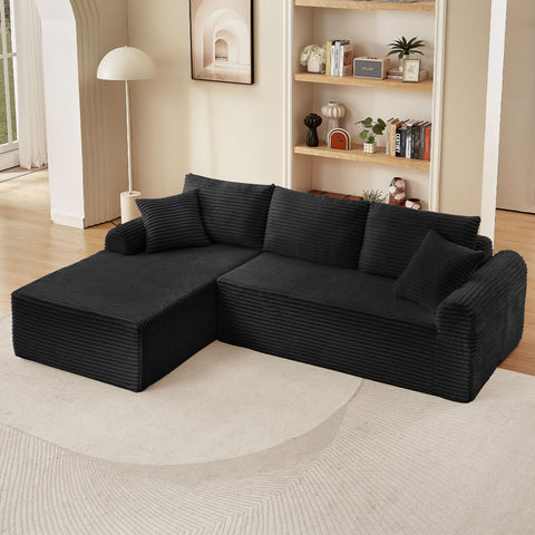 Modular Corduroy Sectional With Arched Armrests, Includes 3 Back Cushions & 2 Throw Pillows