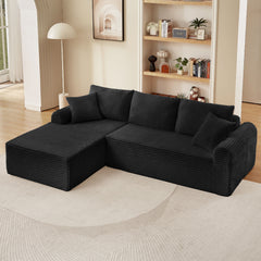 Modular Corduroy Sectional With Arched Armrests, Includes 3 Back Cushions & 2 Throw Pillows