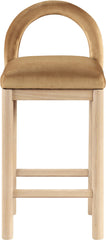 Conrad - Velvet Counter Stool With Natural Legs - Saddle