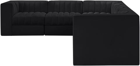 Rummi - Velvet Performance Fabric Upholstered 6 Piece Modular Sectional (With 3 Corner Chairs)