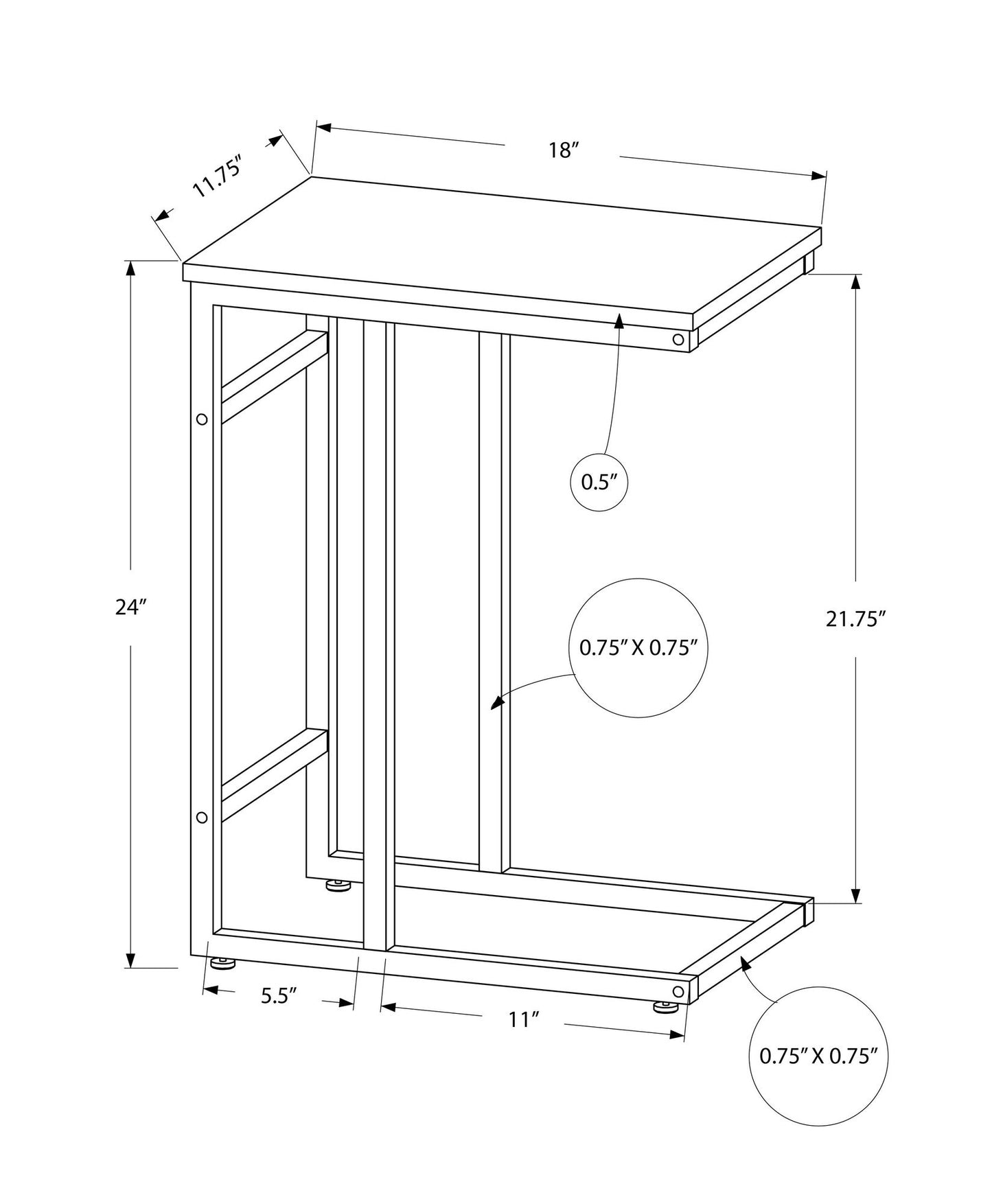 Accent Table, C - Shaped, Modern Design - Black