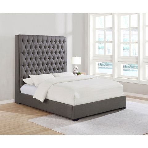 California King Upholstered Panel Bed With Tufted Headboard - Gray
