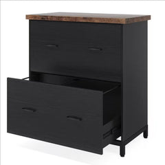 2 Drawer Lateral File Cabinet, A4 / Letter Size, Heavy Duty Storage For Home Office - Brown / Black