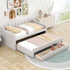 Upholstered Simple Design Daybed With Trundle And 3 Drawers