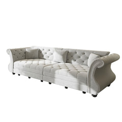 Oversized Chesterfield Pull Out Sofa Bed, Roll Arm Couch With Flower Tufting For Living Room