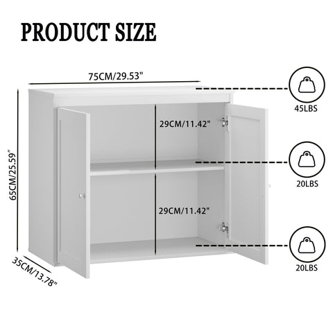 Kitchen Storage Cabinet With Double Doors, Adjustable Shelves, Sideboard Buffet For Dining Room - White