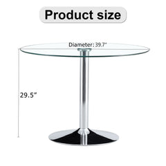 Modern Minimalist Circular Dining Table With Glass Top And Electroplated Metal Legs For Restaurants And Living Rooms - Silver / Transparent