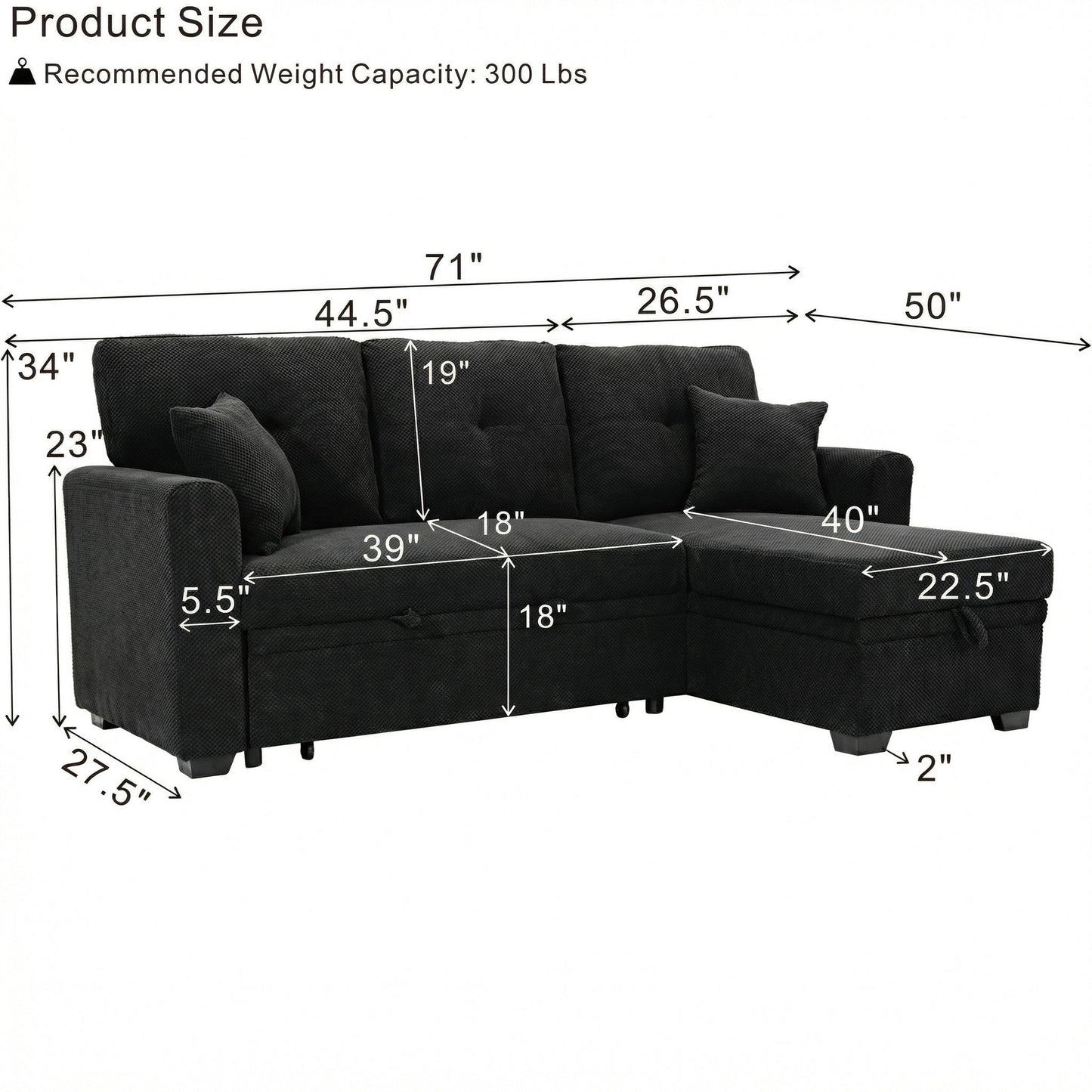 Sleeper Sectional With Pull Out Bed, Reversible Chaise