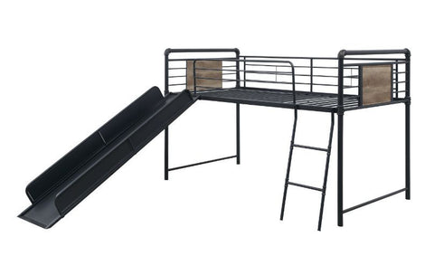 Cordelia - Twin Loft Bed With Slide - Antique Oak, Sandy Black & Dark Bronze Hand-Brushed