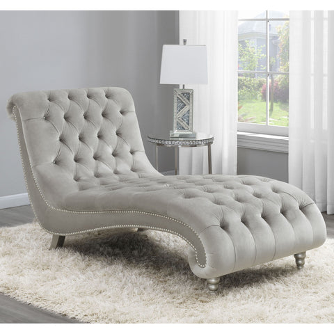 Emilia - Tufted Cushion Chaise With Nailhead Trim Lounge Chair With Accents - Gray