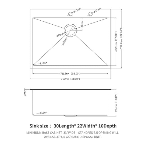Drop In Kitchen Sink, 16 Gauge Stainless Steel, Single Bowl, Topmount Basin