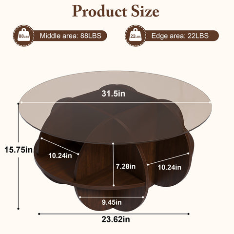Round Coffee Table With Storage For Living Room - Walnut