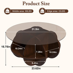 Round Coffee Table With Storage For Living Room - Walnut