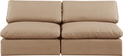 Comfy - Faux Leather Modular Armless Sofa 2 Pieces - Light Brown