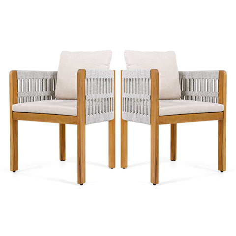 Outdoor Dining Chairs With Mix Rope Handles (Set of 2)