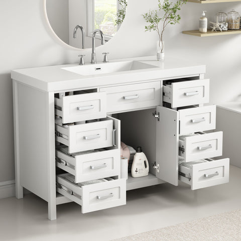 Bathroom Vanity With Sink, 2 Doors 8 Drawers, Soft Close System, Classic Design