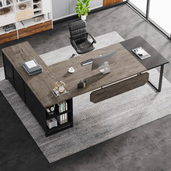 L-Shaped Executive Desk With File Cabinet, Computer Workstation With Storage