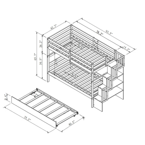 Twin Over Twin Bunk Beds With Twin Trundle And Stairway Storage Function