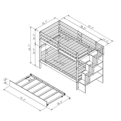Twin Over Twin Bunk Beds With Twin Trundle And Stairway Storage Function