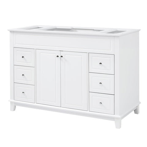 Bathroom Vanity Cabinet Only, 6 Soft Close Drawers & Double Doors With 2 Tier Shelves - White