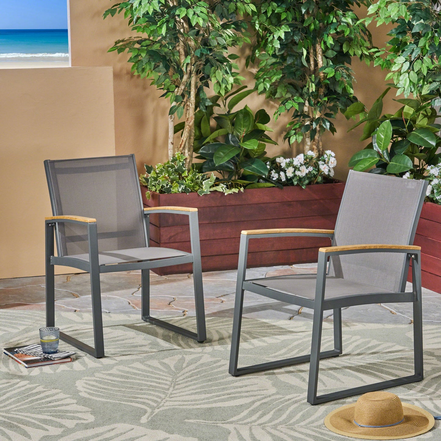 Aresha - Metal Outdoor Dining Armchair (Set of 2) - Gray