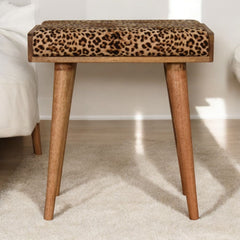 Leopard Velvet Tray Style Footstool - Brown Oak