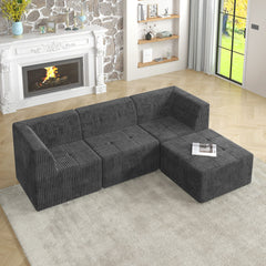 Modern Minimalist L Shape Modular Sectional Sofa, Sleeper Corduroy Couch