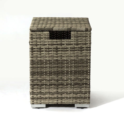 32" Propane Gas Fire Pit Table With Propane Tank Cover, 50000 Btu Rectangular Steel Fire Pit With Beautiful Wicker Base