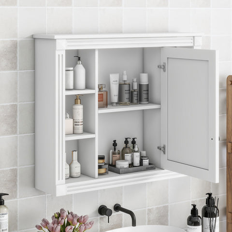 Wall Mounted Bathroom Storage Cabinet With Mirror, 6 Open Shelves