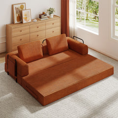 Convertible Sleeper Sofa Bed With Cylindrical Pillow, Fixed Shape Frame