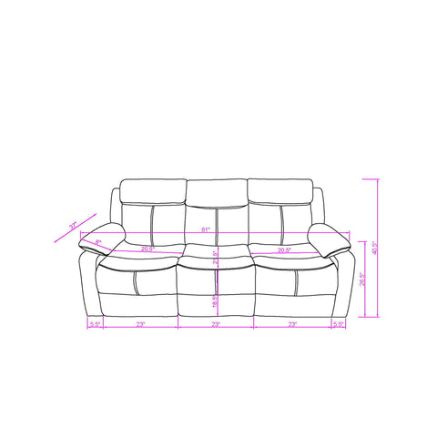 Blanche - Reclining Sofa With LED Lights Frame, Pillow Top Arms - White