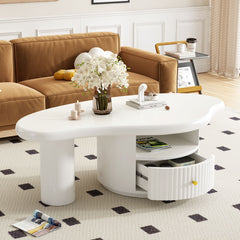 Cloud - Coffee Table, Irregular Shape Coffee Table With 1 Dreawer And Shelf For Living Room - White