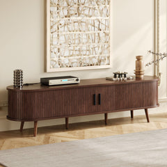TV Stand For 70" TV, Console With Tambour Doors, Drawers And Built In Power Outlet - Dark Brown
