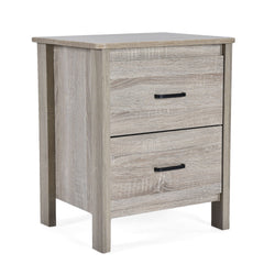 Wood Nightstand With 2 Drawers And Metal Handle - Oak